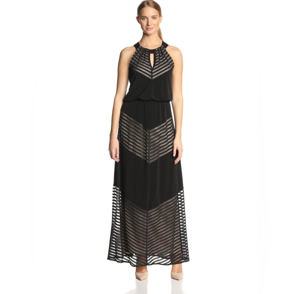 Apt. 9 Illusion Chevron nude lined black Maxi Dress size XL